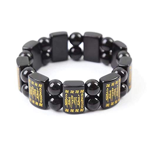Bracelet en obsidienne, rangée de main de mantra à six caractères, corde de main carrée bronzante Cover