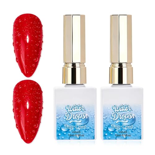 2PC Water Drop Gel Top Coat Semi Permanent,Vernis à Ongles Gel Longue Tenue,3D Rain Drop Effect Non-Wipe Glossy Shiny Nail Art Top Coat, Soak Off UV LED Gel Nail Polish,pour Studio de Manucure DIY