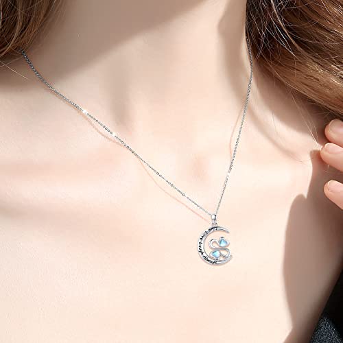 Clover Necklace Sterling Silver Four Leaf Clover Woth Heart Moonstone Pendant Necklace Clover Heart Necklace Live Laugh Love Always Jewelry Gifts For Women Girls Graduation Father's Day #TOP2