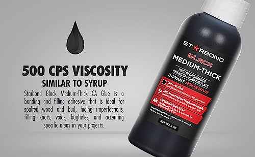 STARBOND Black Medium-Thick CA Glue, Premium Cyanoacrylate Super Glue, Knot Filler 500 CPS Viscosity, for Woodworking, Woodturning, Carpentry, Guitar, RC, Hobby, 2oz - Image 7