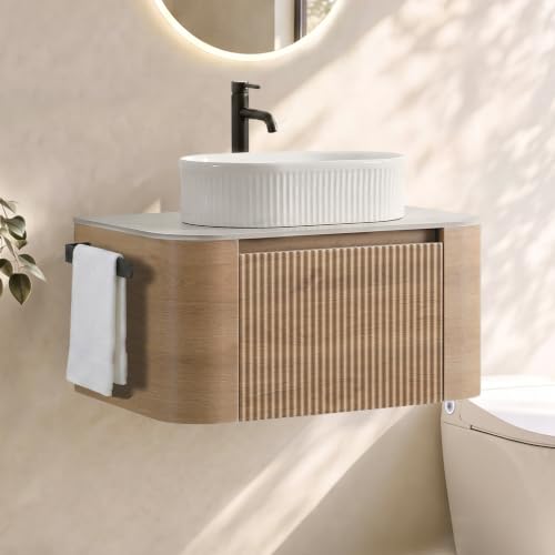 BLUHOUZZ 30" Bathroom Vanity with Oval Sink Wall-Mounted Natural Oak White