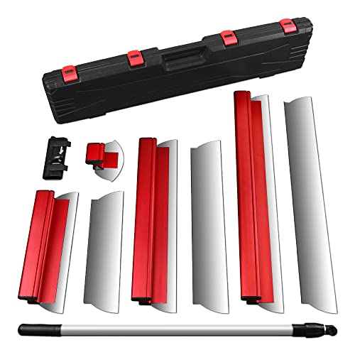 Drywall Skimming Blade Set With Transport Case - Includes 16", 24", And 32" Blades, Semi-Circular Blade, Extension Handle (37"-67"), And Holder - Pro-Grade Stainless Steel Construction #TOP16