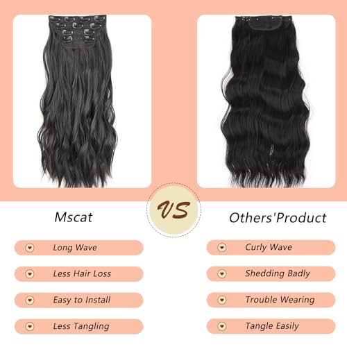 Mscat 16 Inch Blond & Brown Long Wavy Clip in Hair Extensions - 4PCS Full Head Set, Thick Curly Synthetic Hair Pieces (Blond Mixed Brown) - Image 4