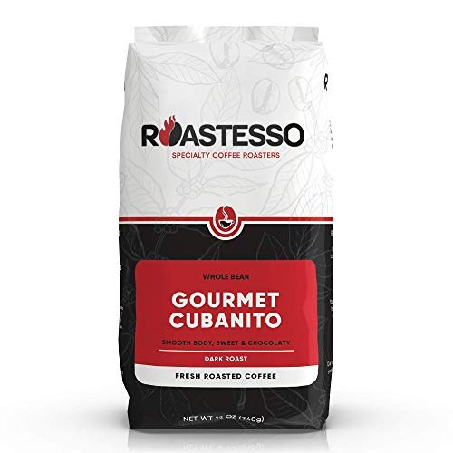 Roastesso Gourmet Cubanito, Cuban-Style Fresh Roasted Coffee Whole Beans, Medium to Dark Roast Premium Espresso Blend, 100% Arabica, Small Batches, 12 oz Bag