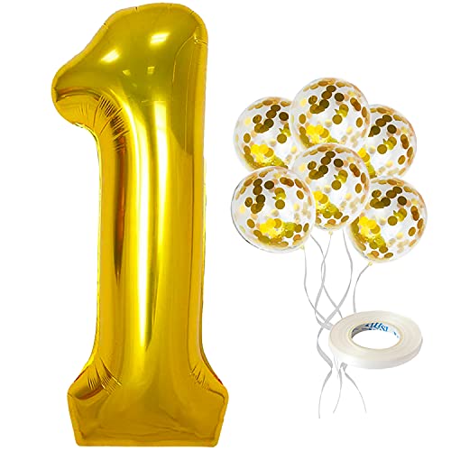 Gold Number 1 Balloon for First Birthday - Large, 40 Inch  1st Birthday Decorations for Boys, 1 Year Old Balloon