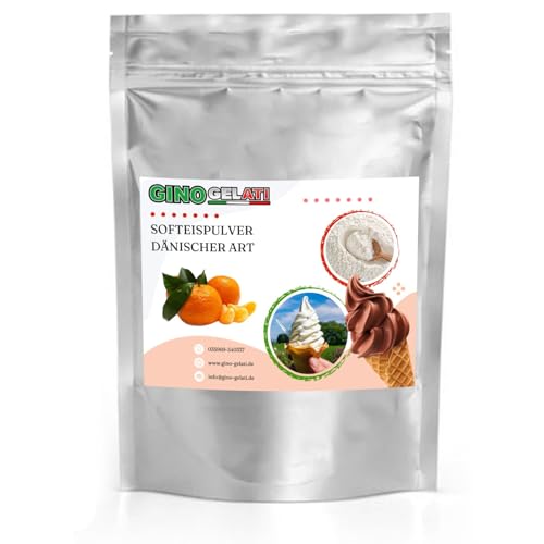 Gino Gelati Dänisches Softeis Pulver, fruchtiger Geschmack, verschiedene Geschmacksvarianten, schnell und einfach Zubereitet, Made in Germany, Eis selber machen (1 Kg, Mandarine)