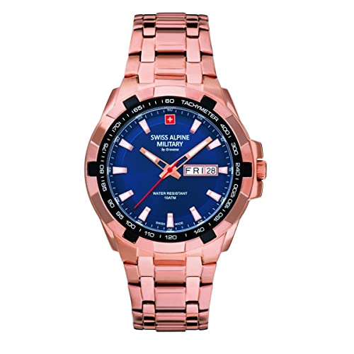 Swiss Alpine Military Orologio Da Uomo Analogico Al Quarzo 7043.1 Acciaio Inossidabile, Rosa/Rosa/Blu – 1165Sam, Bracciale