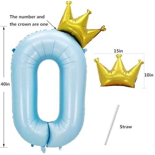 Image of MGJSRNH Giant Pale Blue 0 Number Crown Balloons 40 Inch Light Blue 0 Mylar Helium Large Crown Digital Balloon Baby Blue Birthday Numbers Balloons 10th Birthday Kids Theme Party Decoration Supplies