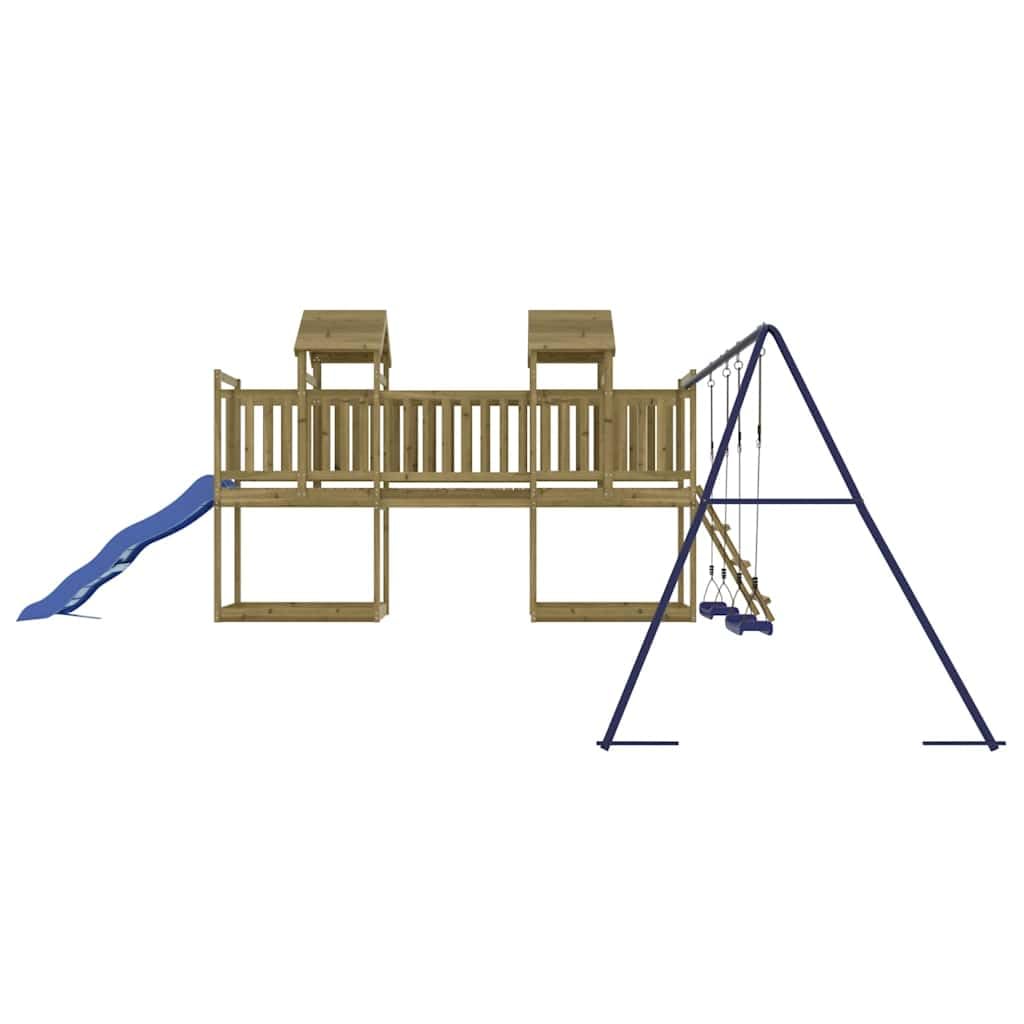 Spielturm aus imprägniertem Kiefernholz mit Rutsche Schaukel und Sandkasten für Kinder Garten Outdoor Spielplatz Kinderhaus Kinderspielgerät mit Klettergerüst Seilring Zubehör
