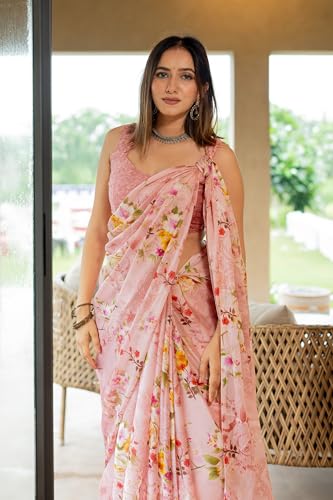 Image of MIRCHI FASHION Saree for Woman Chiffon Floral Printed | Lightweight All-Day Comfortable Women's Sari with Unstitched Blouse Piece (Available in 30 Colors)