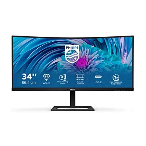 Philips Monitors 346E2CUAE - 34 inch WQHD Curved Monitor, 100Hz, 1ms, VA, USB-C Dock, Speakers , Height Adjust (3440 x 1440, 300 cd/m² HDMI / DP / USB-C) Cover