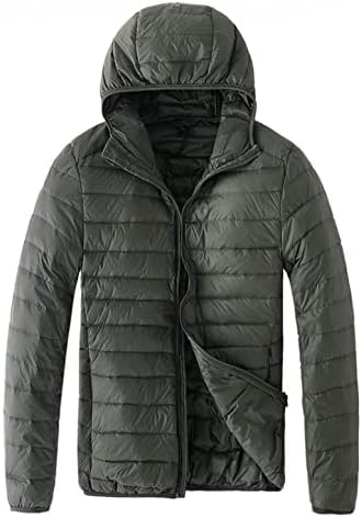 Xbgqasu Men's Thermal Quilted Down Puffer Jacket Lightweight Water-Resistant Packable Hooded Full Zipper Outwears Coats Army Green