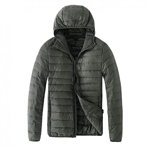 Xbgqasu Men's Thermal Quilted Down Puffer Jacket Lightweight Water-Resistant Packable Hooded Full Zipper Outwears Coats Army Green #TOP23