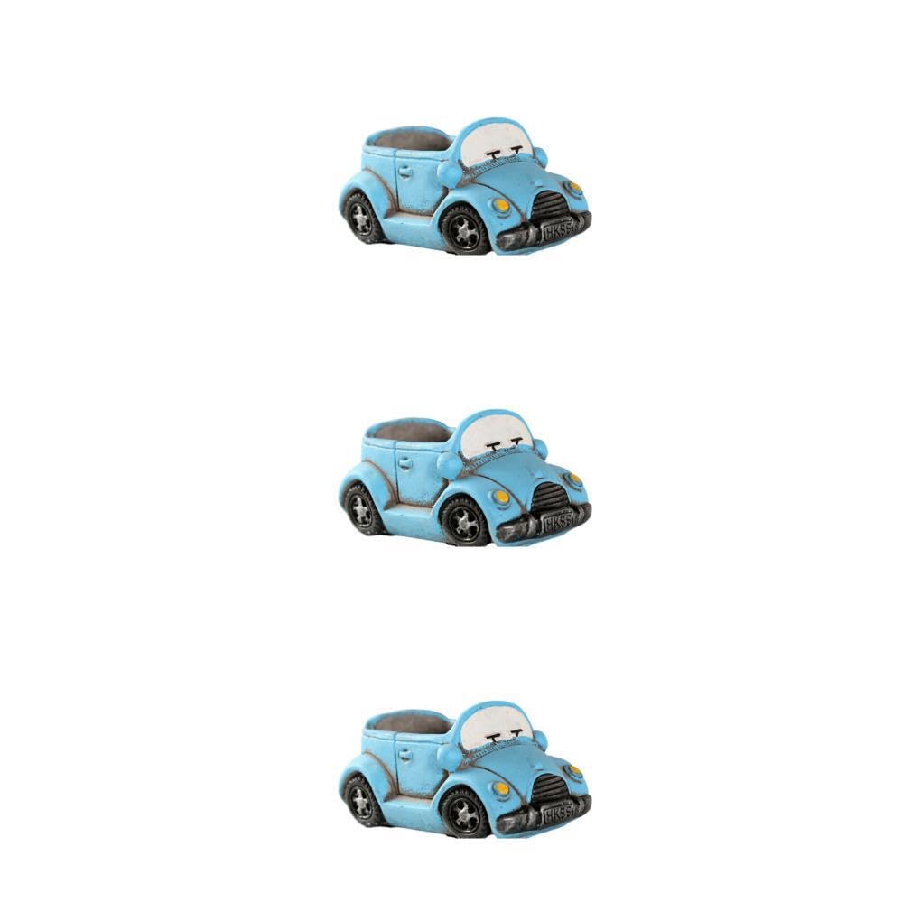 vreplrse 3 Set of Stylish And Durable Cartoon Car Succulent Flowerpot For Small Spaces Easy To Maintain Ceramics Cars Style Flower Pot blue car, blue car 3Set