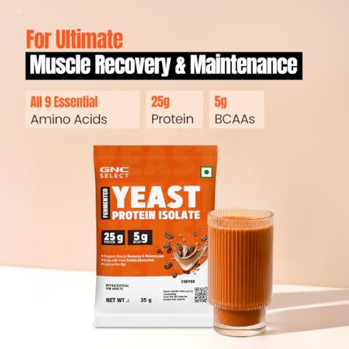 Image of GNC Select Yeast Protein | 25g Protein, 5g BCAAs | Fermentation-Grown | Added Protease | Non-Dairy, 100% Veg, No Added Sugar | Digestive Support | Coffee, 1lbs