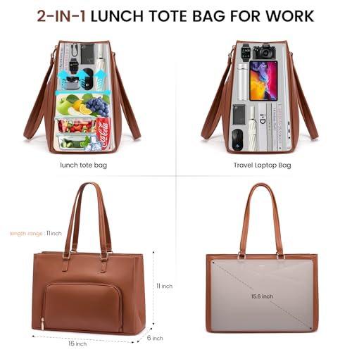 Image of LOVEVOOK Lunch Tote Bag for Women, Laptop Bag for Work with Insulated Lunch Compartment 15.6 Inch 2 in 1 Lunch Tote Large Capacity Computer Handbag for Work, Teacher, Nurse, Office, Casual