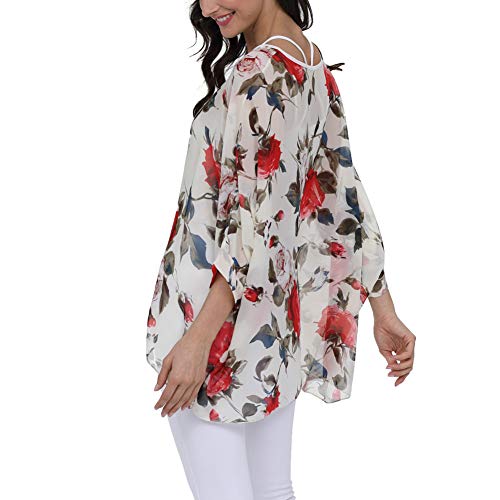 Image of Ckikiou Plus Size Batwing Flowy Semi Sheer Chiffon Blouse Tunic for Women Summer Floral Print Boho Beach Cover ups