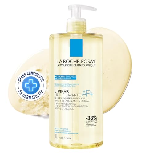 La Roche-Posay Lipikar, Olio Detergente AP+, Per Pelli Secche a Tendenza Eczema Atopico, Antiinfiammatorio e Anti-prurito, Arricchito con Aqua Posae Filiformis e Niacinamide, 1L.