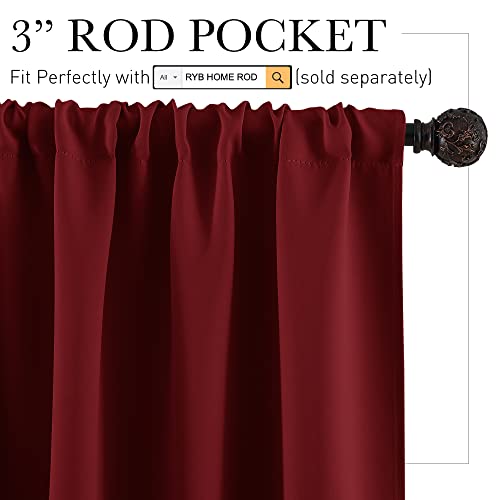 RYB HOME Short Curtains for Living Room Blackout Portable Blinds Shades for Bedroom Bathroom Basement Garage RV Camper Windows, 34 inches Width x 36 inches Length, Burgundy Red, 2 Pcs