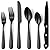 Hammered Black Silverware Set, EUIRIO 48-Piece Flatware Set for 8, Heavy Duty Stainless Steel Cutlery Set, Food-Grade Utensil Sets Includes Spoons Forks and Knives, Mirror Finish Dishwasher Safe