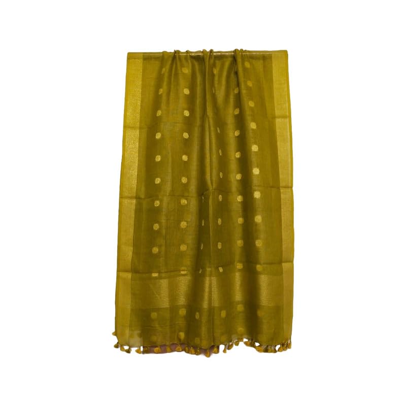 Daulas Women’s Handloom Linen Cotton Blend Zari Crafted Boota Bhagalpuri Dupatta