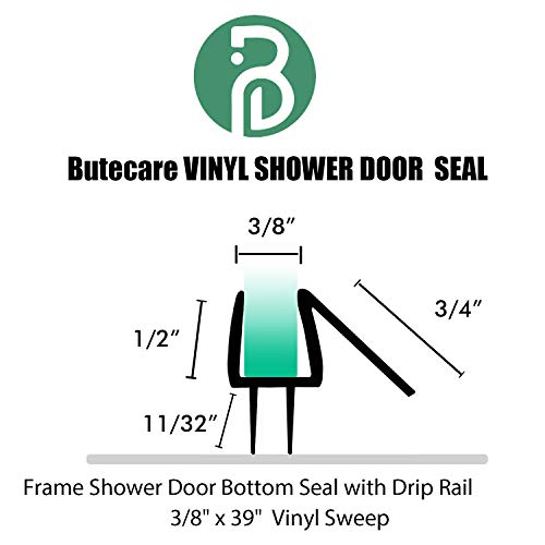 2-Pack Butecare Frameless Shower Door Bottom Seal – Stop Shower Leaks and Create a Water Barrier (3/8” x 39”)