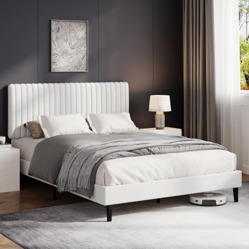 Image of HOMBCK Double Bed Frame with Headboard, 135 X 190, White