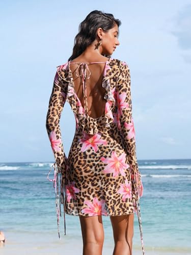 Image of ZAFUL Womens Swimsuit Cover Up Dress Off Shoulder Hollow Coverup Bathing Suit Mesh Swim Beach Dress