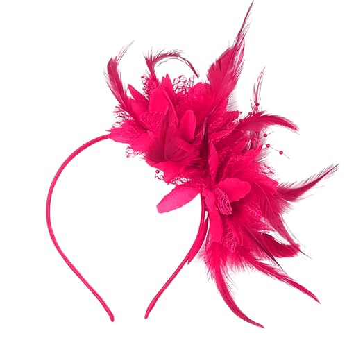MUNSKT Lace And Feather Paired With Artificial Floral Headbands, A 1920s Style Women's Headwear, Suitable As Accessories For Parties, Dances, Weddings, And Tea...