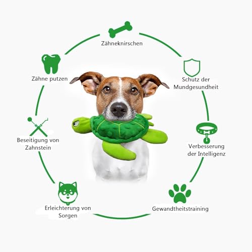 JWTEEE Hundespielzeug Quietschend - Interaktives Plüsch Meeresschildkröte Kauspielzeug für Kleine und Mittlere Hunde, Perfekt für Welpen zum Zahnen und Indoor & Outdoor Play (Grün)