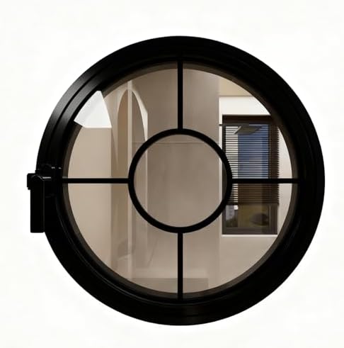 360° Rotating Glass Windows – Aluminum Alloy Porthole Ventilation Windows for RVs, Camping & Warehouses – Tempered Glass Replacement, Black, 100cm/39.4in