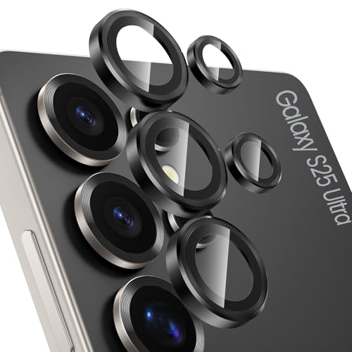 Tensea (3+2PCS Compatible with Samsung Galaxy S25 Ultra Camera Lens Protector 9H Tempered Glass Camera Cover Screen Protector Metal Individual Ring [Installation Tray][Case Friendly]
