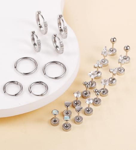 Staligue Hypoallergenic Flat Back Earrings for Sensitive Ears,Trendy Surgical Steel Earrings for Women Men Small Flat Back Cartilage Earring Sets for Multiple Piercing Flatback Stud Hoop Earring Stack by Staligue - Used condition - Image 3