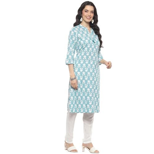 Image of Rangriti Sea Blue Rayon Staight Kurta for Women
