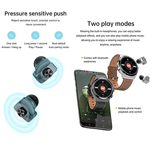 Tuanzi JM08 2 in 1 Smart Watch with Earbuds 1.28" Smartwatch TWS HiFi Stereo Wireless Headset Combo Bluetooth Phone Call for Android iOS (Silver Steel+Silicone)
