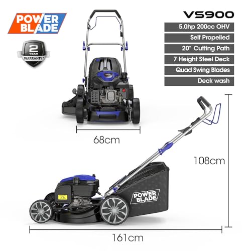 20" 200cc Self-Propelled Lawn Mower, 7 Height, Steel Deck, Deck Wash Port, OHV 4-Stroke Petrol - VS900 - Image 3