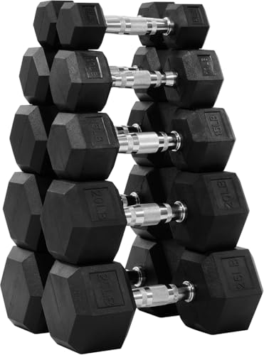Fitvids Rubber Encased Hex Dumbbell Set Contoured Handle for Muscle