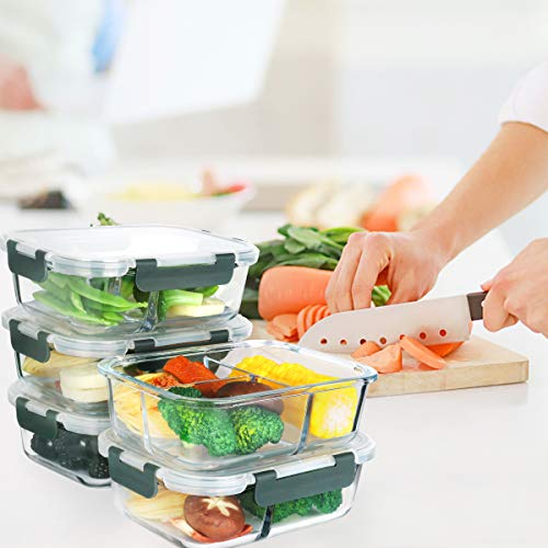 M Mcirco [5-Pack, 36 Oz] Glass Meal Prep Containers 3 Compartment With Lids, Glass Lunch Containers,Food Prep Lunch Box,Bento Box,Bpa-Free, Microwave, Oven, Freezer, Dishwasher (4.5 Cups) #TOP5