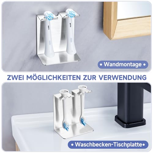 YYBO Zahnbürstenhalter, Aufsteckbürsten Halter, Stehender oder Wandhalterung Zahnbürstenhalter Elektrische Zahnbürste Halterung, Zahnbürsten Halter Ohne Bohren Bürstenkopf-Halterung (Silber, Klein) 3