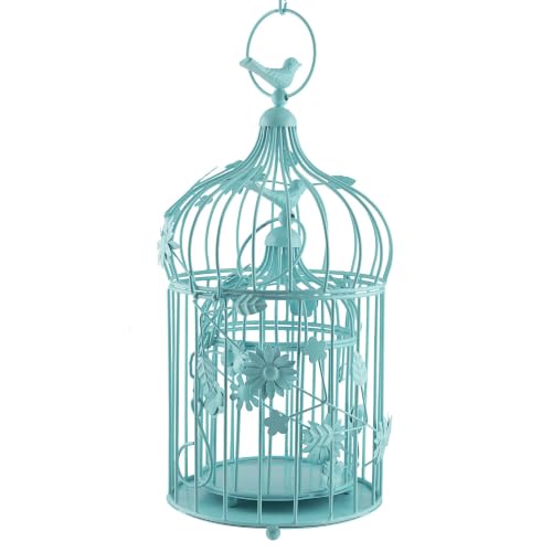 Image of Homesake Antique Lantern Cage Home Decor Hanging Light, Ceiling Decorative Vintage Chandelier for Living Room,Home, Bedroom,for Home,Indoor Outdoor (Turquoise) - Return Gifts for Pooja - Pack of 2