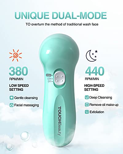Touchbeauty Portable Facial Brush Set With Case & 3 Spin Brush Heads, 0.055Mm Deep Pores Cleansing Bristle, Soft Silicone Massager Brush Face Exfoliator Brushes, Mini Travel Size Battery Powered #TOP5