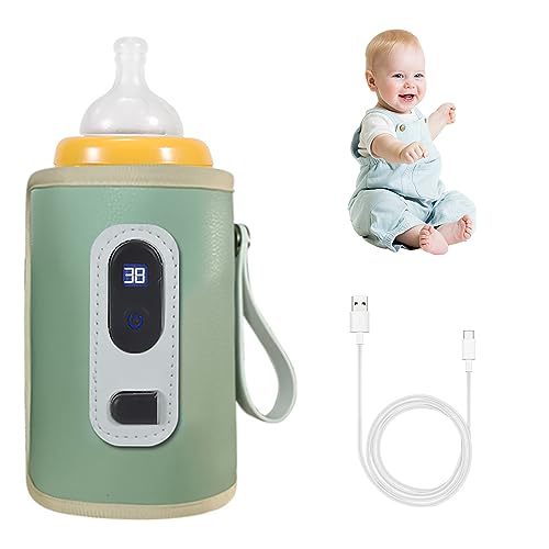 Tragbarer Flaschenwärmer Baby, Gobesty USB Flaschenwärmer mit Temperaturanzeige, 5 Einstellbare Temperatur Milchflaschenwärmer, LCD Display Baby Flaschen Wärmer Tasche für Unterwegs Hause Freien
