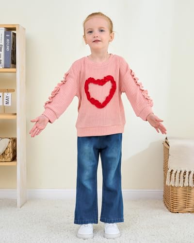 Toddler Baby Girl Clothes Kids Outfits Ruffle Heart Sweatshirt Jeans Denim Pants Set Little Girls Clothing2