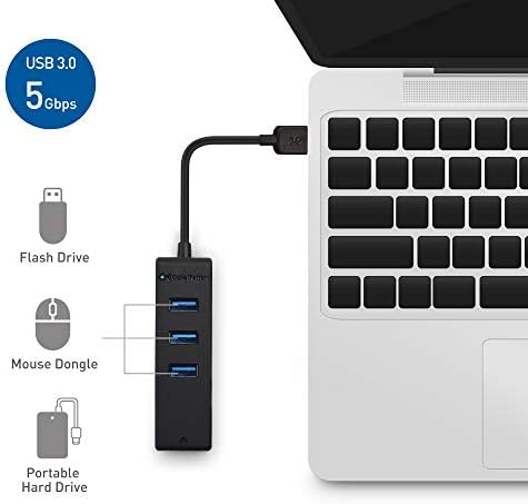 Cable Matters 4-in-1 USB Hub with Ethernet, Support Gigabit Network (USB 3.0 Hub Ethernet) with 10/100/1000Mbps Network, 3X 5Gbps USBA Ports in Black - 3