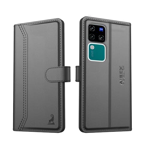 Image of AIBEX Compatible for Vivo V30 Pro 5G / Vivo V30 5G Flip Cover Leather Finish with Magnatic Closure | Inside TPU with Card Pockets | Wallet Stand | Complete Protection Flip Case -Black