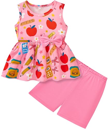 Image of Girls 2 Piece Outfit Summer Short Set Sleeveless Bow Knot Tank Top and Shorts Cute Clothes for Toddler Girls