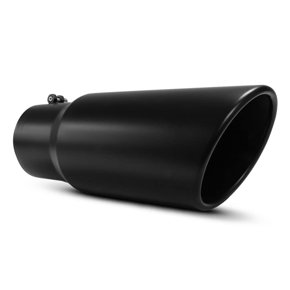 Photo 1 of Apeixoto 5 Inch Inlet Exhaust Tip, 5" Inlet 6" Outlet 15" Length Stainless Steel Exhaust Tail Pipe Tip Universal Exhaust Tip with Rolled Edge and Bolt On Design Black