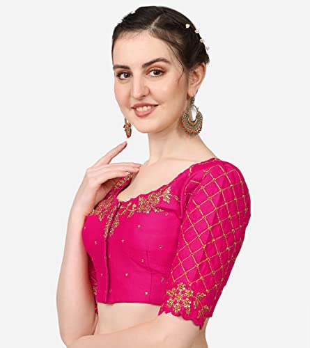 Pujia Mills women's embroidery handwork, rough cut work stone work readymade blouse