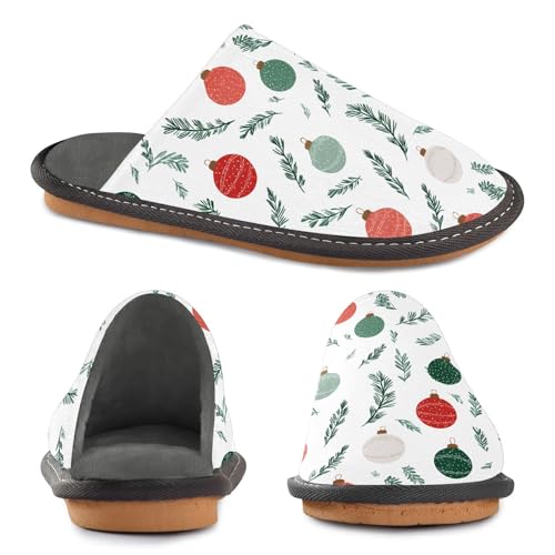 Slippers for Women Leaf Christmas Ball Pattern Soft Winter Warm Shoes Indoor Outdoor Non-Slip House Travel Slippers4