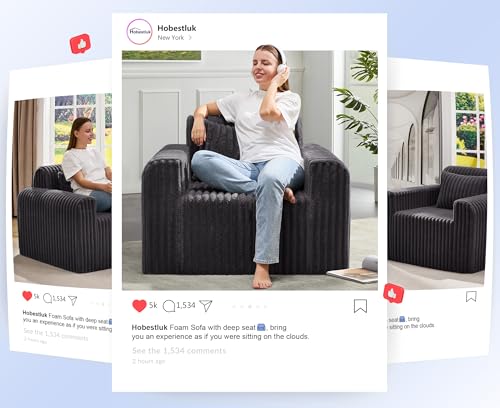 Image of Hobestluk Single Sofa Foam Couch Sofa for Small Spaces Comfy Sofas with Removable Cover Furry Couch with Pillows for Living Room, Bedroom, Apartment, Office (Dark Grey, Standard)